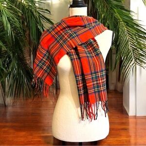 VINTAGE Youth Park Red Tartan Plaid Scarf